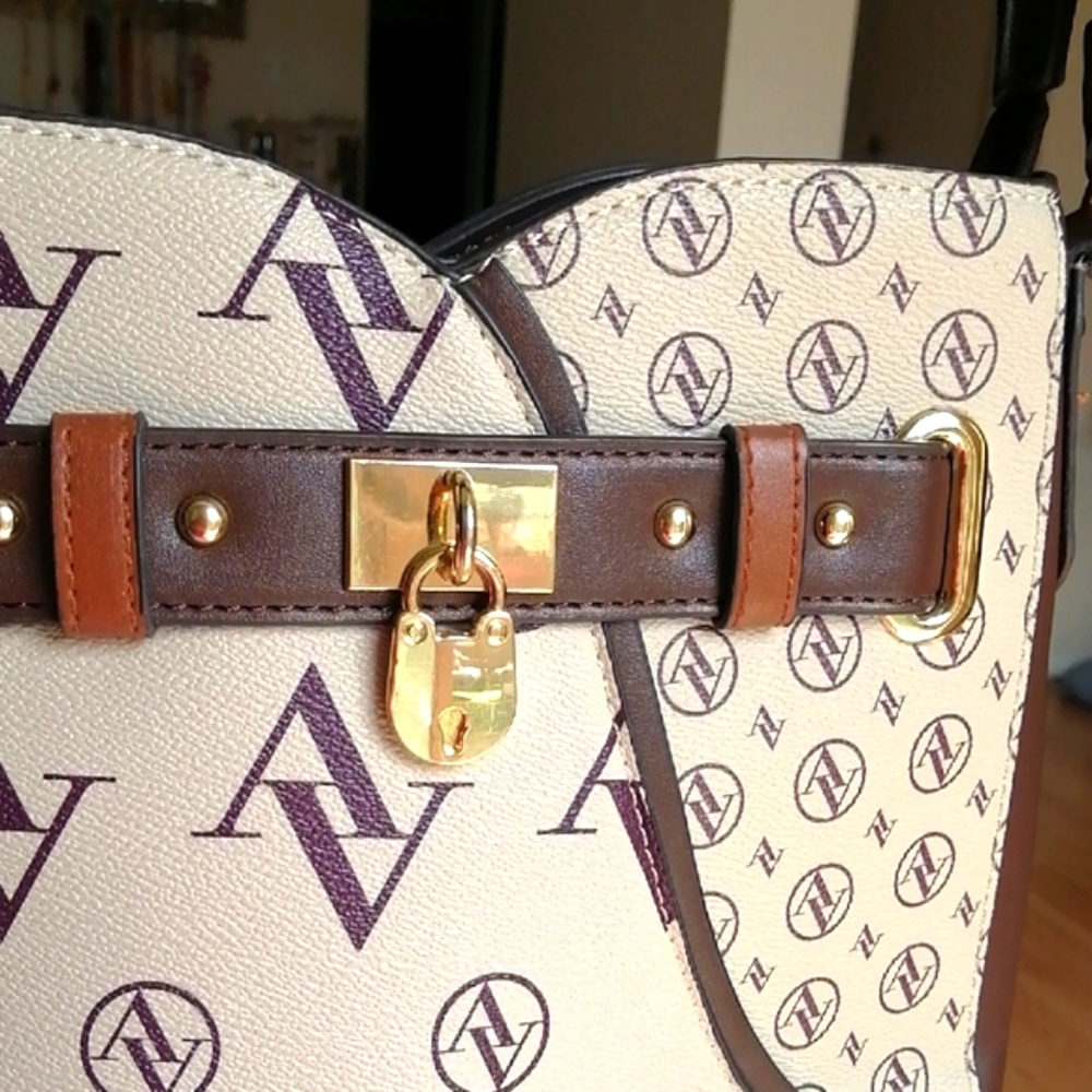 Adrienne Vittadini Purse Signature Collection Features A Chic Logo Pattern